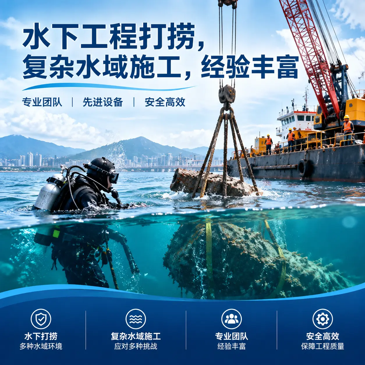 水下工程打捞，复杂水域施工，经验丰富奉新